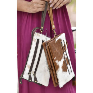 LW Genuine Cowhide Leather Clutch Sling <b>Bag</b> Vintage Brown & <b>White</b> Single Handle Portable for Spring/Summer - Product Image 2