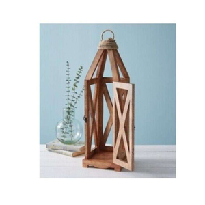 Lanterne à bougie en bois naturel écologique de couleur marron, design classique pour la décoration de la maison et du jardin pendant le Ramadan, base plate, haute qualité - Product Image 1