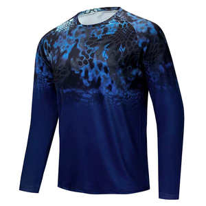 Camisa de Pesca de Manga Larga para Hombre, Azul, con Estampado por Sublimación, Secado Rápido, UPF 50, Poliéster, Talla Adulto - Product Image 1