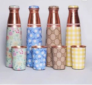 Botellas de agua de cobre con diseños florales y a cuadros, recipientes portátiles para bebidas para viajar - Product Image 1