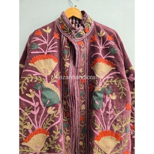 Blazer de Terciopelo con Bordado Floral a Mano para Mujer, Cuello Mao, Manga Larga, Estilo Otoñal - Product Image 6
