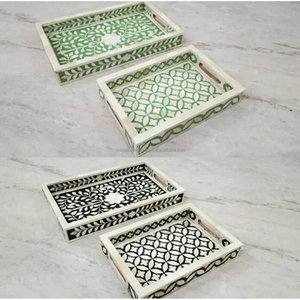 NUEVO LANZAMIENTO | Bandeja con incrustaciones de hueso HexaLuxe | Bandeja hexagonal Premium en blanco y negro para servir llamativos, decoración de lujo e interiores - Product Image 3