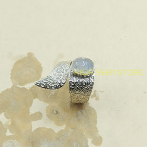 Natural Moonstone 925 Sterling Silver <b>Adjustable</b> <b>Ring</b> Handmade Boho Statement Women Vintage Floral Textured Silver Jewelry Gift - Product Image 6