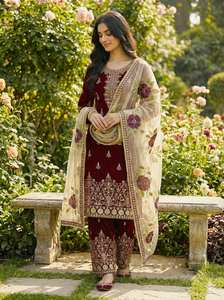 Ensemble palazzo en soie GMY pure avec broderie lourde de sequins et dupatta en organza tabby imprimé numériquement, tenue ethnique entièrement cousue - Product Image 6