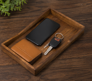 Plateau de service et d'organisation rectangulaire en bois d'acacia fait main avec un design moderne/rustique pour la cuisine et la décoration de la maison - Product Image 4