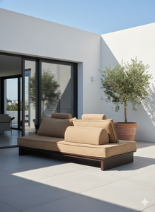 Sofá Cama de Jardín Moderno y Duradero de Dos Plazas con Cojín Tapizado y Estructura de Madera para Patio o Villa - Product Image 2
