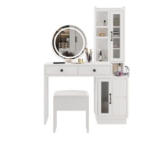 Luxury European Lighted Glass <b>Dressing</b> Table with LED Mirror for Bedroom Use - Product Image 3