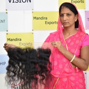 Barato cabello virgen indio Remy cutícula alineada enredo negro libre de químicos ondulado transparente HD encaje Frontal Temple cabello humano - Product Image 6