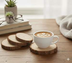 Sous-verres en bois faits à la main, rustiques et naturels, pour la table à manger, la maison, la cuisine et la décoration de bureau - Product Image 2