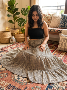 Jupe longue bohème pour femme, en coton, à volants, imprimé tribal, taille haute élastique, fluide, pour l'été, style ethnique hippie, vêtement de plage - Product Image 2