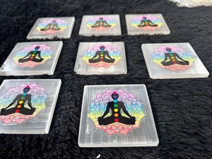 Placa de Carga de Piedra Preciosa Blanca Tallada de la Mejor Calidad con Símbolo 3D de los Siete Chakras, Posavasos Cuadrado, Meditación, Año Nuevo Chino - Product Image 5