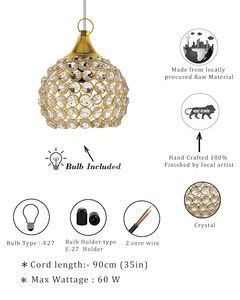 Lámpara Colgante de Cristal Dorado Edison con Acabado en Latón, Ecológica, NUEVO PRODUCTO para Bodas y Fiestas de Lujo - Product Image 6