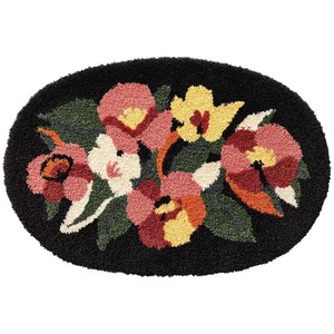 Tapis de bain ovale en coton à motif floral, avec envers antidérapant en caoutchouc, design touffeté épais pour salle de bain, porte, entrée, sol - Product Image 1