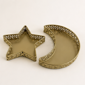 Fancy <b>Gold</b> Metal Ramadan <b>Serving</b> <b>Tray</b> Set Moon and Star Shaped Eid Mubarak Decoration <b>Tray</b> for Iftar Table Islamic Party Supply - Product Image 5