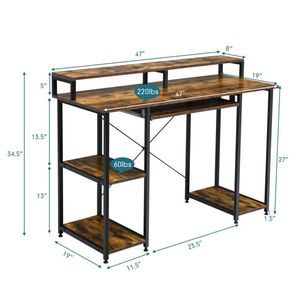 47 Inches <b>Study</b> <b>Table</b> for Writing Computer Desk with Keyboard Tray and Monitor Stand - Product Image 5