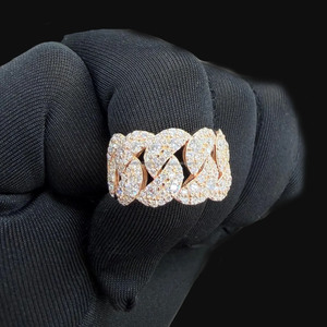 Anillo Cubano de Oro Rosa con Diamantes Moissanite para Hombre, con Engaste Pavé, Banda de Eslabones Cubanos para Ella, Joyería Hip Hop de Plata Esterlina 925 - Product Image 6