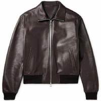 Blouson aviateur en peau de mouton véritable pour homme, col montant, fermeture éclair, couleur unie, coupe classique, respirant, écologique
