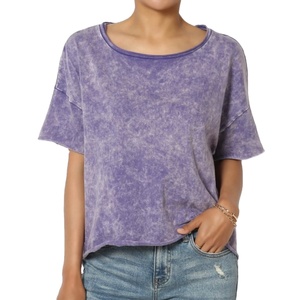 T-shirt court à manches courtes pour femme, imprimé numérique, écologique, effet délavé à l'acide, livraison en gros gratuite - Product Image 5
