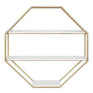 Juego de Estantes Flotantes de Madera Maciza con Forma Redonda, Estantes de Pared con Marco de Metal para Almacenamiento y Decoración del Hogar - Product Image 5
