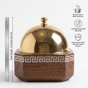Luxury Walnut Wood Hotpot with Stainless Steel Interior 3pcs Casserole Set Mother of Pearl Inlay Teak Finish Food Warmer at Bulk - Product Image 5
