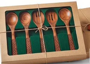 Hand Polished Wooden Cooking Spoon Set Traditional braided Design Flatware For <b>Camping</b> <b>Kitchen</b> Use And Restaurants Use - Product Image 4