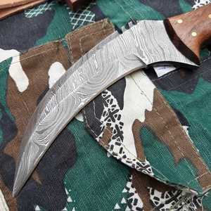 Handmade Damascus Steel Camping Knife Rosewood Handle <b>Leather</b> Sheath Straight Edge DIY Fixed Blade OEM/ODM Customizable - Product Image 1