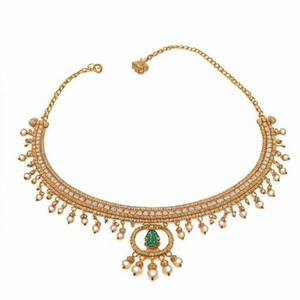 Parure de collier élégante en zircon plaqué or avec pierres Pota et perles, design raffiné pour occasions nuptiales - 10575445PGR - Product Image 2