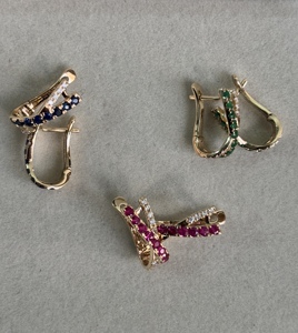 Hoop Earrings Fine Jewelry 14KT Yellow Gold with Lab Grown Ruby and Lab Grown Diamonds in Micro Pave Setting - Product Image 5