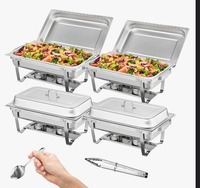 Ensemble de 4 réchauds de buffet en acier inoxydable 201, capacité 150L, avec couvercle en verre et chauffage à la vapeur, au meilleur prix