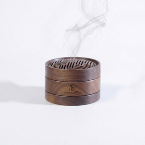 Brûleur à Bakhoor Rond en Bois Moderne, Support d'Encens Arabe Oud Multi-Niveaux avec Couvercle Supérieur Sculpté à Fentes pour l'Encens - Product Image 2