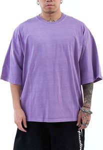 T-shirt Homme Col Montant en Coton Épais Personnalisé Style Urbain Mode Hip Hop Coupe Ample Manches Courtes Uni avec Logo de Marque - Product Image 3