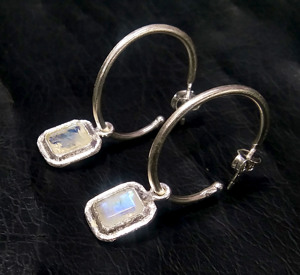 Natural Rainbow Moonstone <b>Hoop</b> <b>Earrings</b> <b>Solid</b> 925 Sterling <b>Silver</b> Handmade Cushion Cut Gemstone Bohemian Style Third Party - Product Image 5