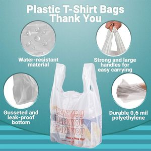 Confezione 100 sacchetti di plastica per t-shirt riutilizzabili prestampati 11.5X6.5X21 borse per la spesa prezzo all'ingrosso per abbigliamento da ristorante - Product Image 4