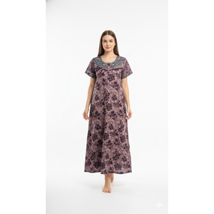 Camisón Largo Estampado Cómodo para Mujer Alpine, Mangas Cortas con Bolsillo Lateral Completo, Ropa de Dormir Suave - Product Image 4