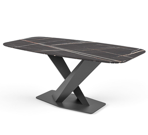 Luxury Irregular <b>Solid</b> <b>Wood</b> Dining <b>Table</b> with Artistic Cross Metal Base for Home Dining Space - Product Image 1