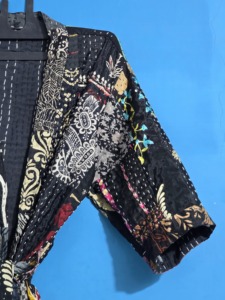 Veste Kantha faite main, Kimono japonais, Robe de plage bohème, Manteau ceinturé, Printemps-Été, Décontracté, Patchs en soie, Respirant, Séchage rapide - Product Image 3