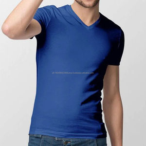T-shirts pour hommes en coton 100% de haute qualité, couleur unie, col en V, manches courtes, poids lourd, stock en vrac - Product Image 3