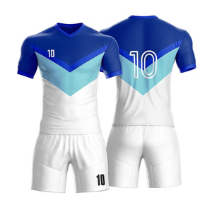 Ensemble de maillot de football bleu et blanc avec numéro 10, impression par sublimation, polyester respirant, uniforme pour adultes unisexe - Product Image 1
