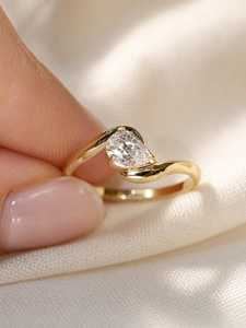 Luxury 0.50CT Pear Cut Diamond Crossover Band Ring Lab Grown 14k Solid Gold Party Wedding Gift for <b>Brides</b> Charms - Product Image 4