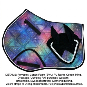 Equestrian Saddle Pad with Horse Ear <b>Bonnet</b> Set Soft Fabric Quilted Riding Pad Sweat Absorbing Anti Fly Hood Custom Design - Product Image 2