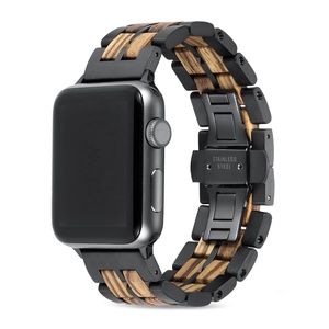 Correa de Lujo de Madera de Zebrano y Acero Inoxidable para Reloj <span class=keywords><strong>Apple</strong></span> <span class=keywords><strong>Watch</strong></span> Series Ultra 1-11 38/<span class=keywords><strong>40</strong></span>/41/42/44/45/46/49mm - Product Image 1
