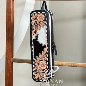 Étui pour fer à friser en cuir véritable fait main, sac de rangement pour outils capillaires en cuir de vachette repoussé, pochette de voyage résistante à la chaleur pour salon - Product Image 1