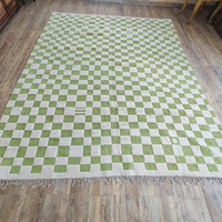 Beste Qualität Maßge schneiderte Beni Ourain Tribal Schachbrett Shag Wolle Teppich Boho Marok kanisch Grün Weiß Teppich Hand gefertigt Beni Set