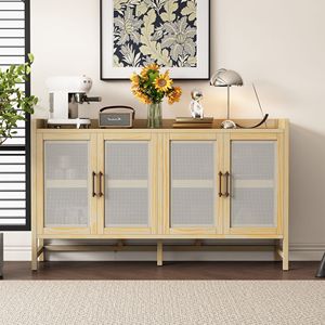 <b>Rustic</b> Sideboard with Adjustable Shelves and Decorative Rattan <b>Doors</b> for Entryway Dining Room or Living Room - Product Image 2