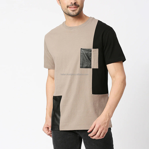 Men's Beige Black Color Blocked Short Sleeve O-Neck Cotton T-<b>Shirt</b> Cartoon Pattern <b>Patchwork</b> Design Oversized Fit Street Style - Product Image 1