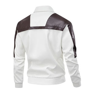 2025 Autumn Winter Short Thick Windproof Woolen Mens Varsity Leather <b>Jacket</b> with Studded Spikes and <b>Rhinestones</b> - Product Image 2