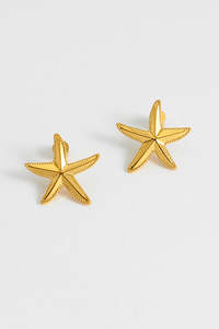 Pendientes de estrella de mar extragrandes, impermeables, chapados en oro PVD, de latón, regalo de aniversario para esposa, nuevo diseño, joyería de latón. - Product Image 3