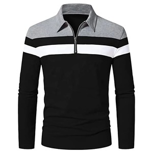 Camiseta Polo de Manga Larga con Cierre y Rayas, Fabricada en Fábrica, con Tela Personalizada, para Hombre - Product Image 1
