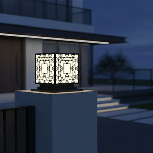 Lámpara LED para Pilar de Puerta, Diseño Geométrico Clásico, Decoración CM para Exteriores, Villa, Acero con Recubrimiento de Polvo Negro, Luz Cálida, CA 220V (±10%) - Product Image 2