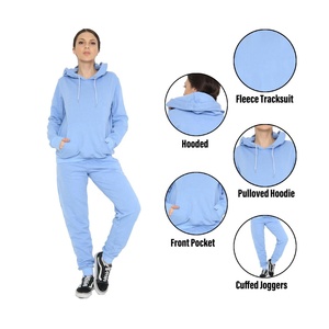 Custom Logo Printing Or Embroidery Womens 2 Piece Tracksuit <b>Set</b> Pullover Hoodie & Cuffed Joggers <b>Lounge</b> Wear Gym Outfit - Product Image 1